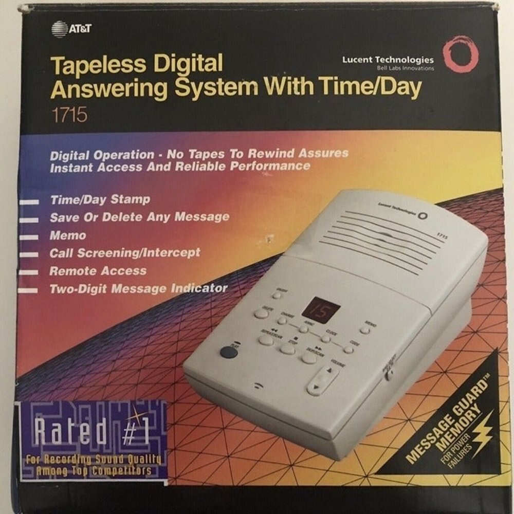 AT&T Tapeless Digital Answering System With Time/Day 1715 Works Great 1997